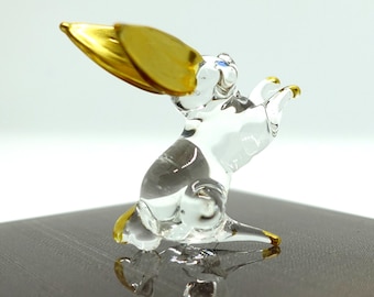 Rabbit Miniature Figurines Animals Hand Blown Glass Art Collectible Gift Decorate, Clear Gold