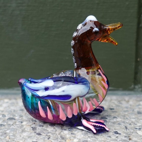 Duck Miniature Figurines Animals Hand Blown Glass Art Bird