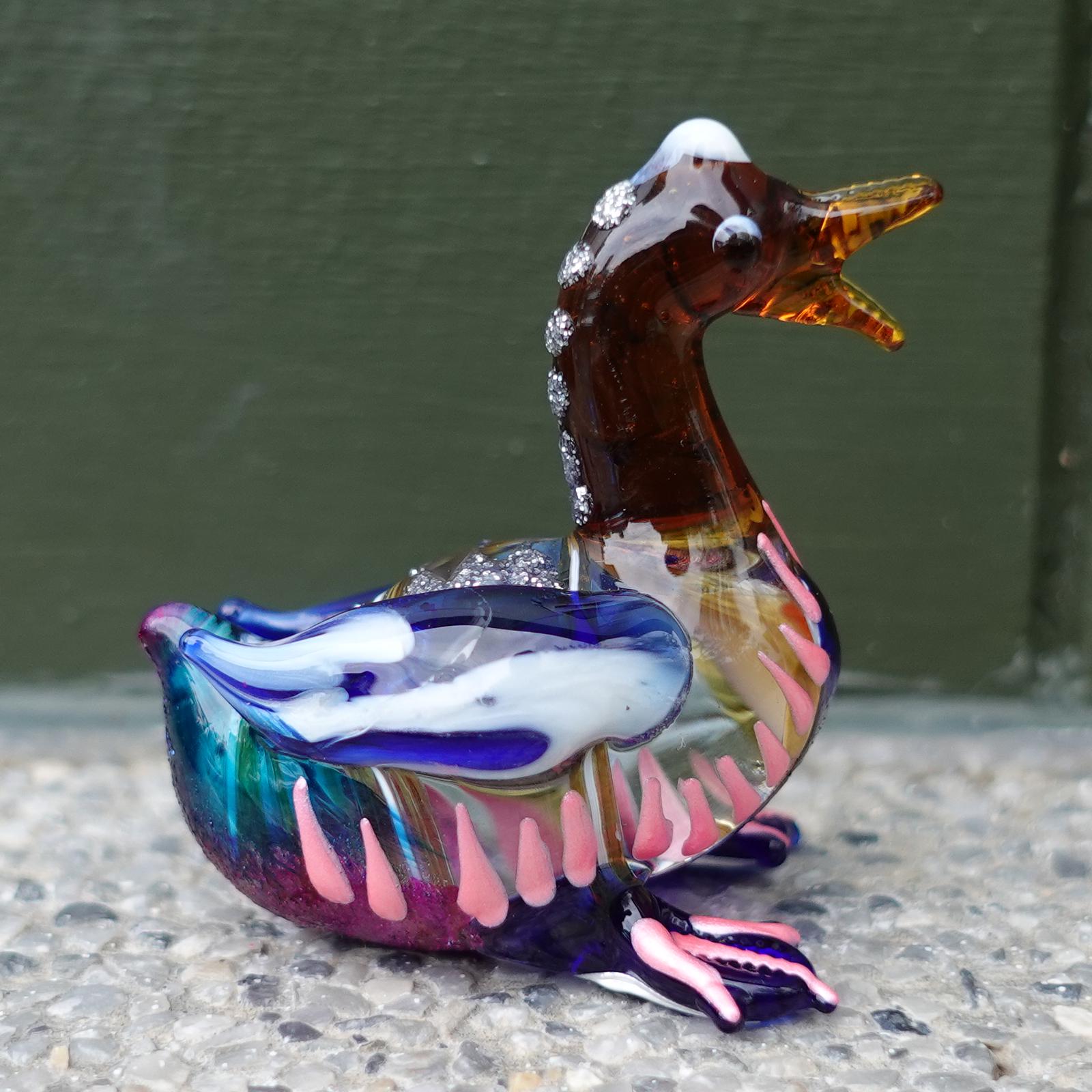 Duck Miniature Figurines Animals Hand Blown Glass Art Bird