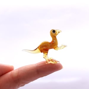 T-rex Tiny Micro Figurines Hand Blown Glass Art Animals Collectible Dinosaur Gift Home Décor (Amber)