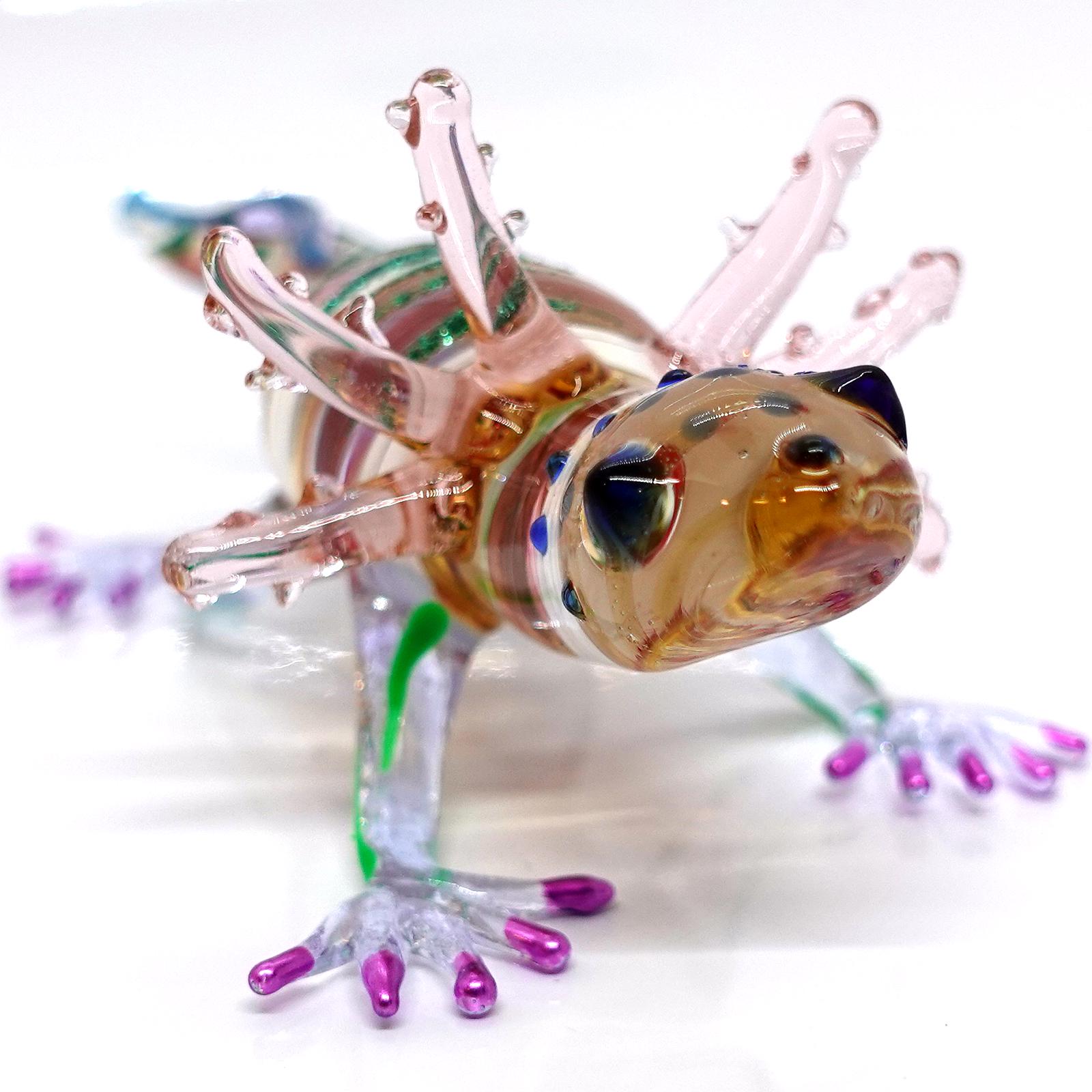 Axolotl Miniature Hand Blown Color Glass Art Figurines Animals Collectible Gift Home Décor (4.5" Multicolor)