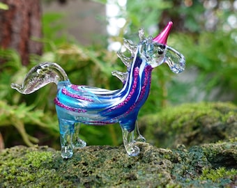 Baby Eenhoorn Miniatuur Beeldjes Dieren Handgeblazen Kleur Glas Kunst Collectible Gift Versieren, Blauwe Toon
