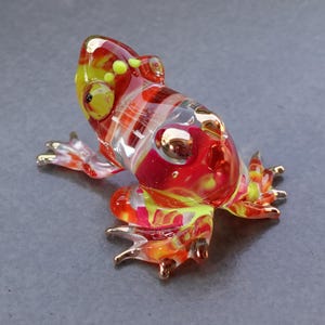 Frog Tiny Miniature Figurines Animals Hand Painted Pink Orange Blown Glass Art Collectible Gift Decorate