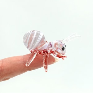 Ant Tiny Figurines Hand Blown Color Glass Art Animals Collectible Gift Home Decor, Light Purple Red