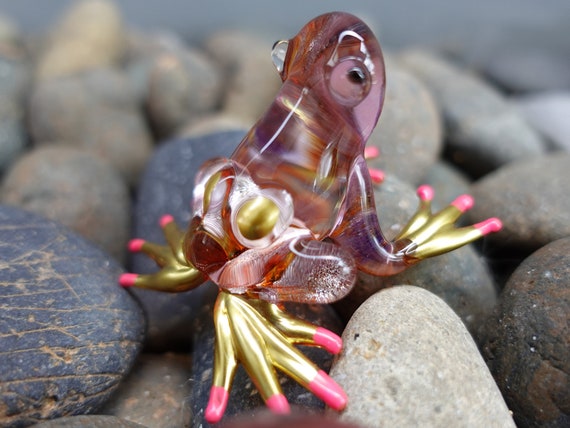 3 Miniatur-Figuren Aus Geblasenem Glas – Handbemalt, Lila, Transparent, Sammlerstück & Deko
