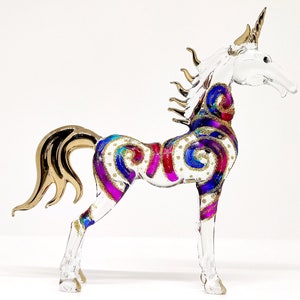 5 inches Unicorn Figurines Animals Hand Painted Blown Glass Art W22k Gold Trim Collectible Gift Decorate