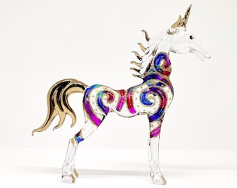 5 inches Unicorn Figurines Animals Hand Painted Blown Glass Art W22k Gold Trim Collectible Gift Decorate