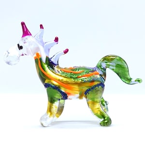 Unicorn Miniature Figurines Animals Hand Blown Glass Art Collectible Gift Decorate, Multi-Green