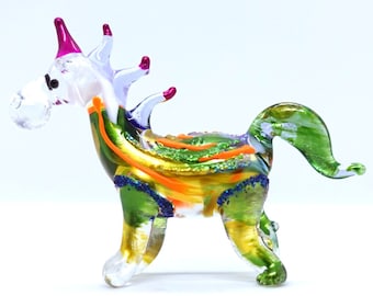 Unicorn Miniature Figurines Animals Hand Blown Glass Art Collectible Gift Decorate, Multi-Green