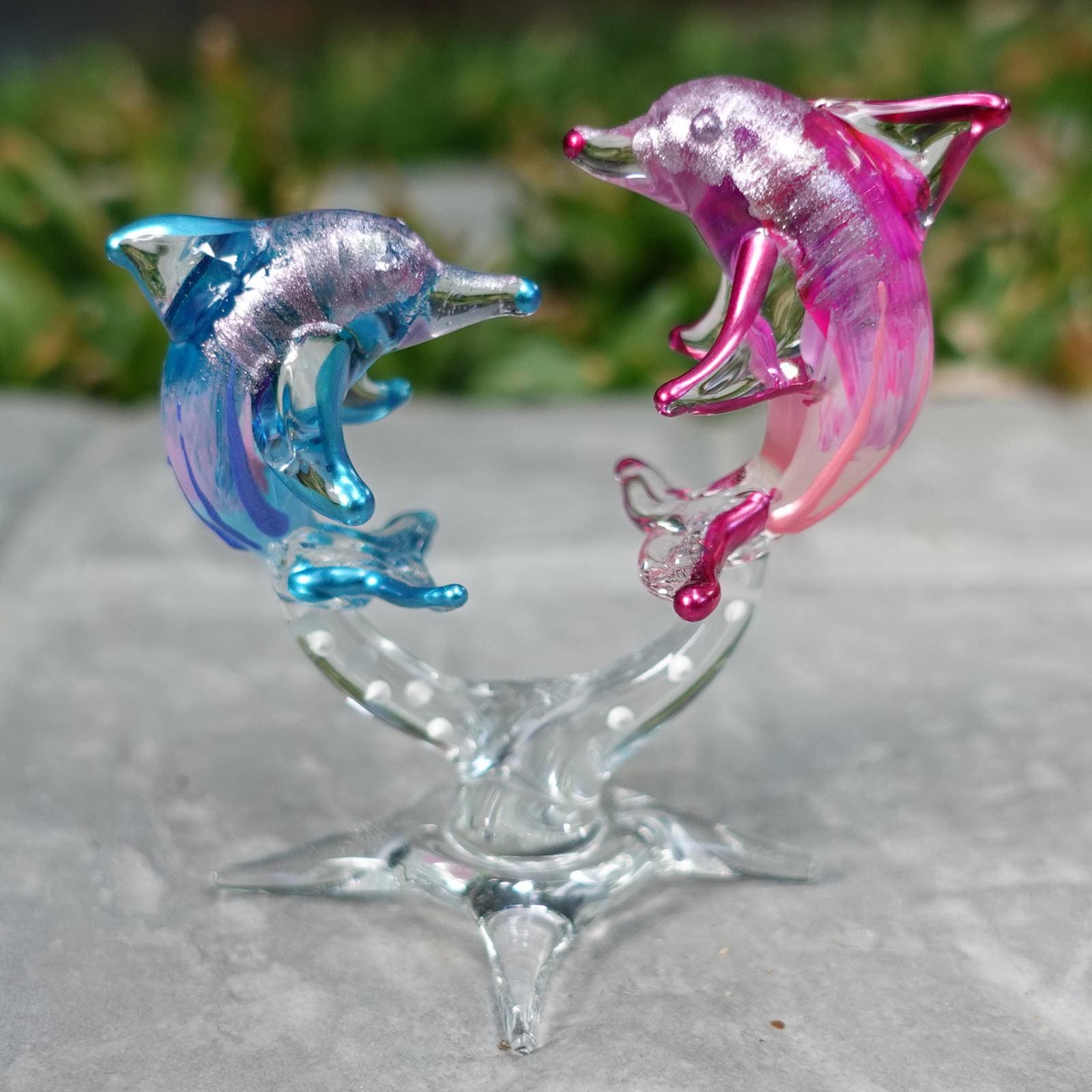 ハート型イルカのミニチュアフィギュア 手描き 吹きガラス アート 動物