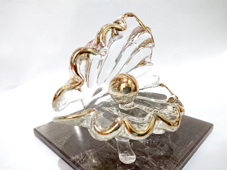 Clear 4 Nacre Pearl Figurines Animals Hand Blown Glass Art W22K Gold Trim Collectible Gift Decorate