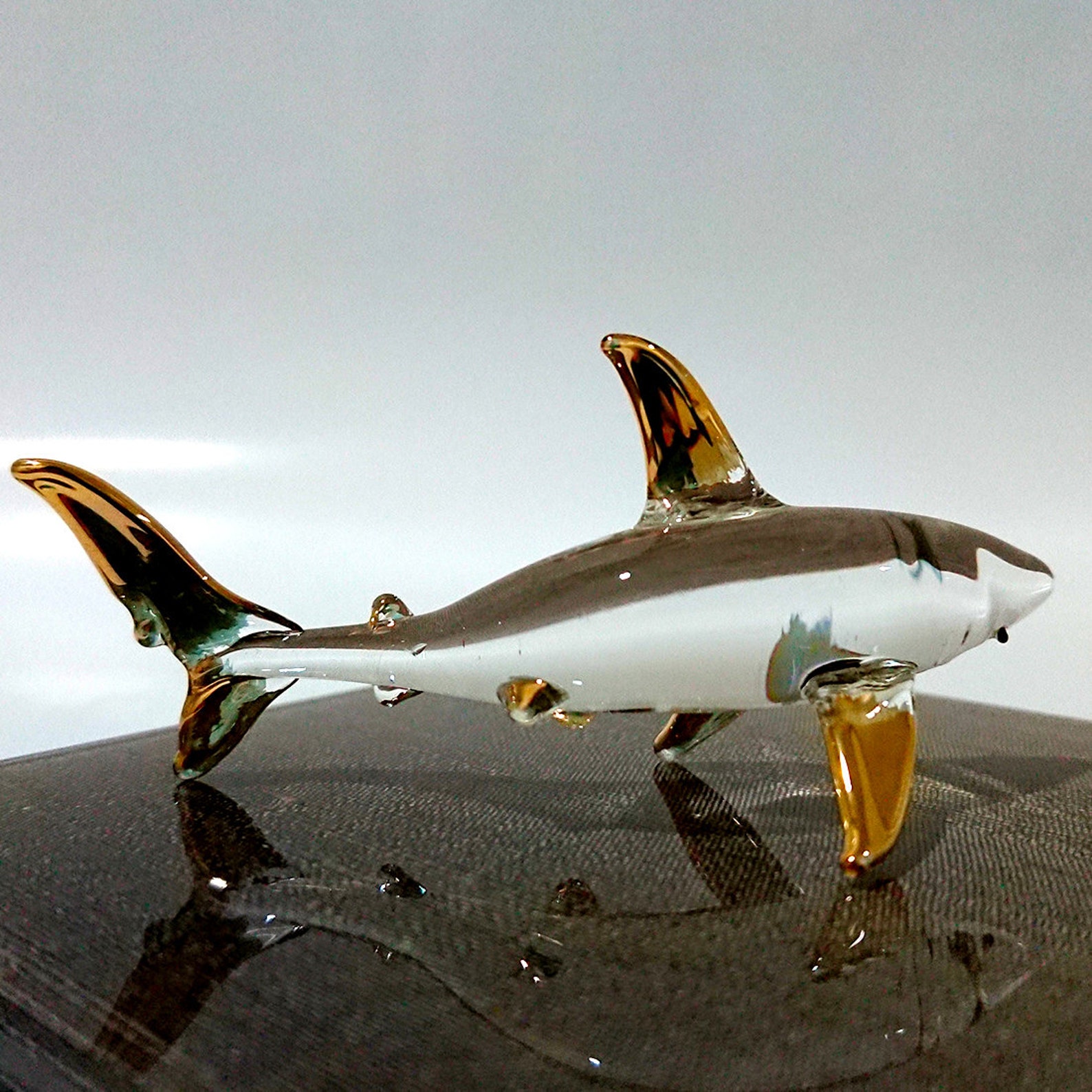 Shark Figurines Hand Blown Glass Art W/22k Gold Trim Sea Fish | Etsy