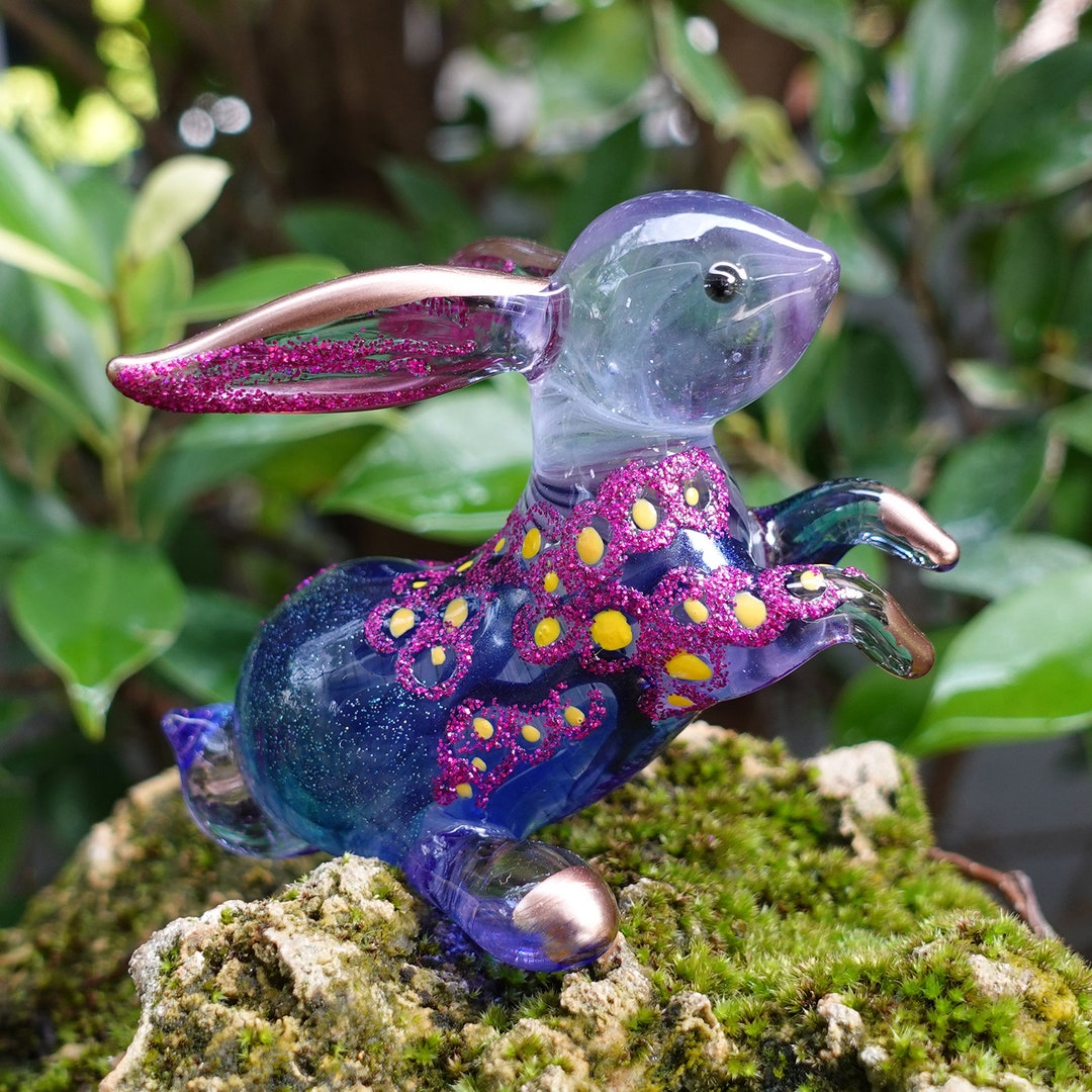 Rabbit Figurines Animals Hand Painted Blown Glass Art - Etsy