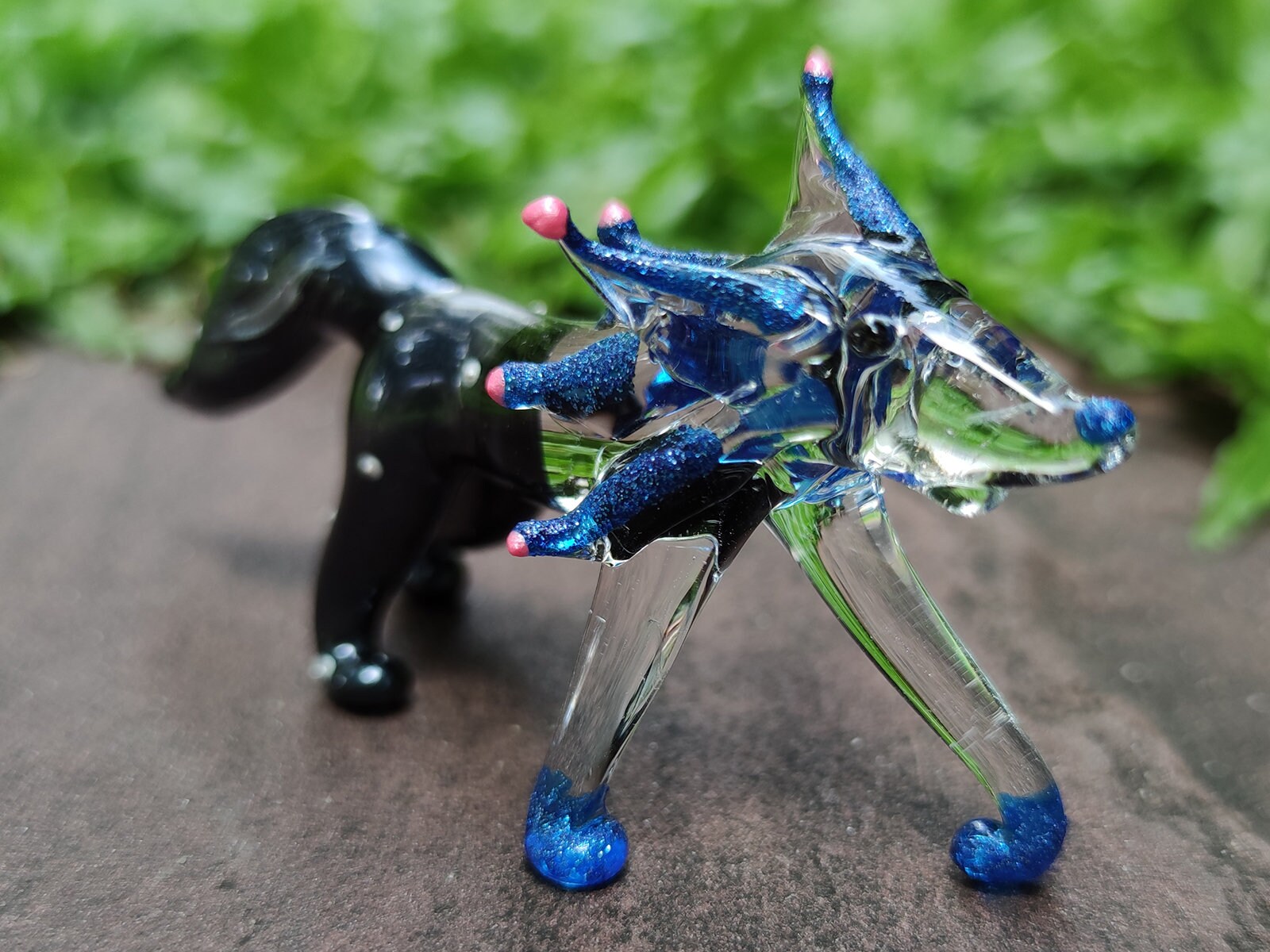 キツネのミニチュアフィギュア 動物 手描き 吹きガラス アート