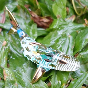 Whale-Shark Figurines Hand Painted Green Blue Blown Glass Art Gold Trim Animals Collectible Gift Home Decor