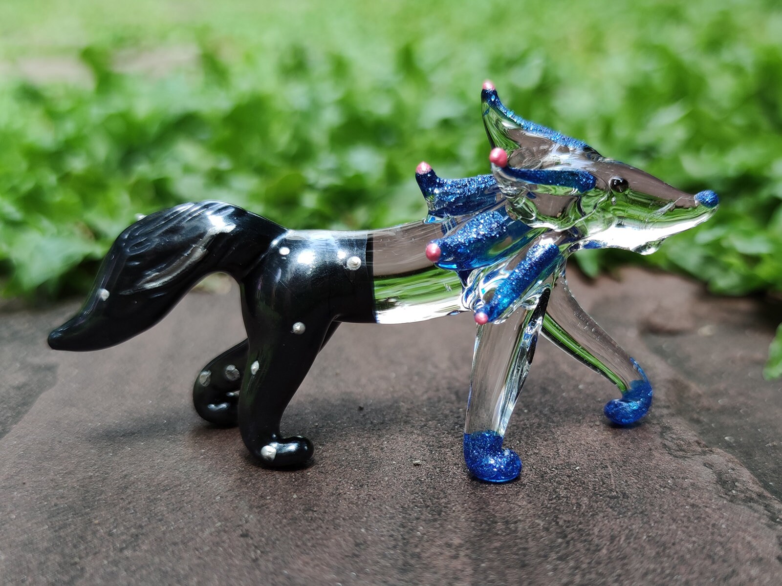 キツネのミニチュアフィギュア 動物 手描き 吹きガラス アート