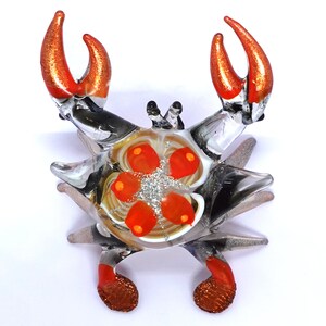 Crab Tiny Miniature Figurines Animals Hand Blown Glass Art Beach Collectible Gift Decorate (Orange Black)
