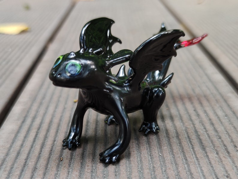 4 inches Black Dragon Figurines Hand Painted Blown Glass Art Lucky Animals Collectible Gift Home Decor