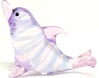 Cute Dolphin Miniature Figurines Animals Hand Blown Color Glass Art Collectible Gift Decorate, Pink Blue