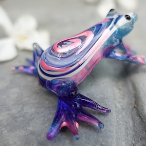 Frog Miniature Figurines Hand Painted Blue Pink Blown Glass Art  Animals Collectible Gift Home Décor