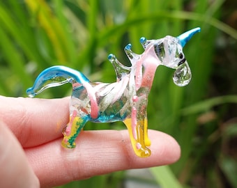 Unicorn Tiny Figurines Animals Hand Painted Pastel Multi-color Blown Color Glass Art Collectible Gift Decorate