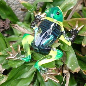 Frog Miniature Figurines Animals Hand Painted Blown Glass Art Collectible Gift Decorate, Green Tone