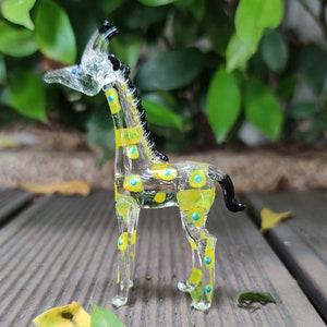 Giraffe Figurines Hand Painted Yellow Black Blown Glass Art Animals Collectible Gift Home Decor