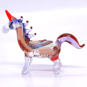 Unicorn Tiny Miniature Figurines Hand Blown Glass Art Fantasy Animals Collectible Gift Home Décor (Blue Orange)