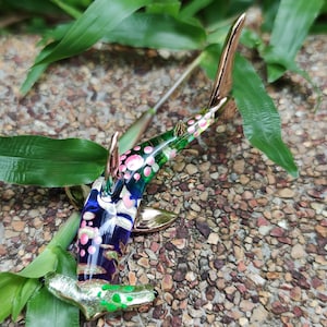 Hammer Head Shark Figurines Hand Painted Blue Green Pink Blown Glass Art W' 22k Gold Trim Animals Collectible Gift Home Decor