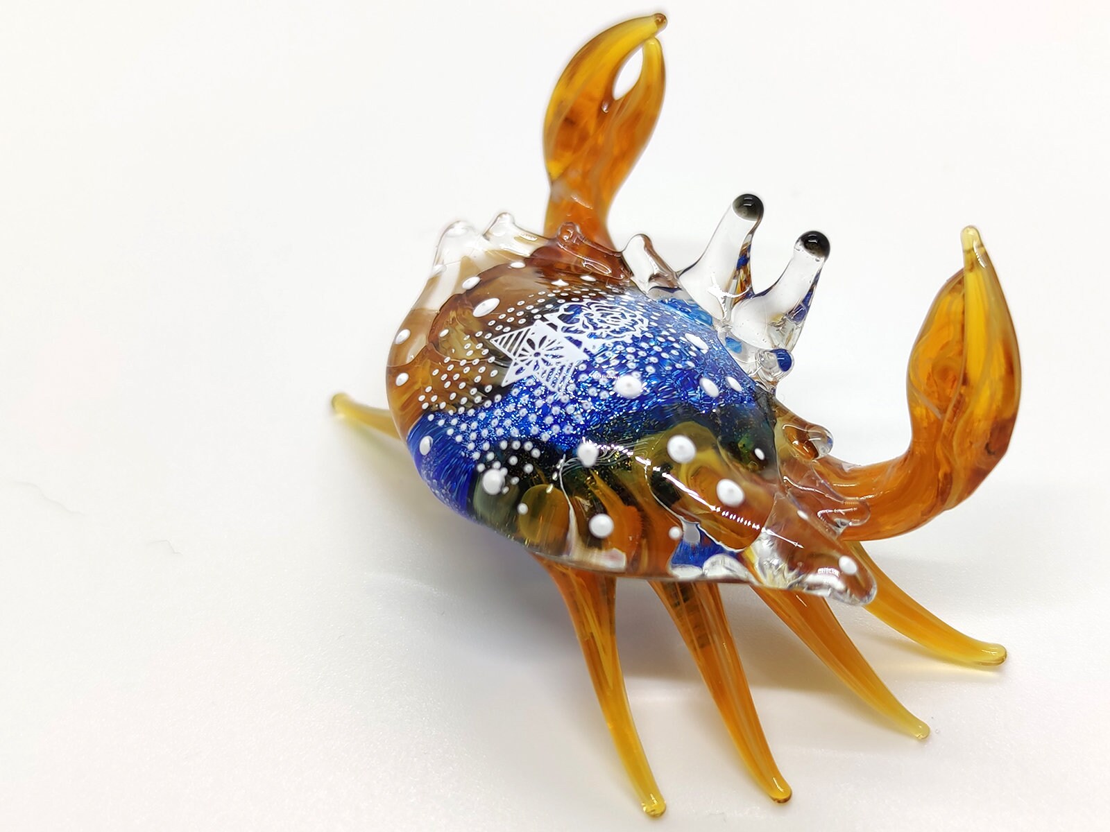 カニのミニチュア置物 動物 手吹きガラスアート ビーチ コレクション