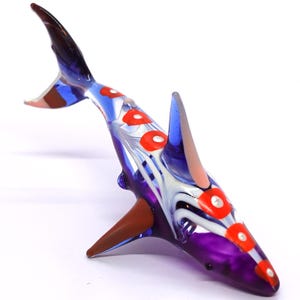 Shark Miniature Tiny Figurines Animals Hand Blown Glass Art Sea Collectible Gift Home Decor Decorate (Blue Orange)