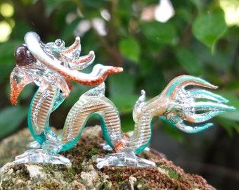 Dragon Miniature Figurines Animals Hand Painted Blown Glass Art Collectible Gift Decorate, Green Beige