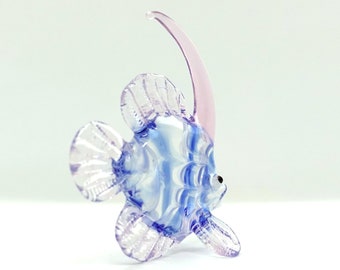 Fish Miniature Figurines Animals Hand Blown Glass Art Collectible Gift Decorate, Pink Blue