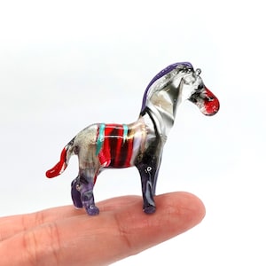 Zebra Tiny Figurines Animals Hand Blown Color Glass Art Collectible Gift Home Decorate (Red Black)