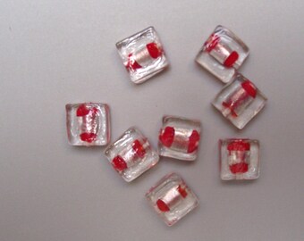 8 red 12 mm square glass beads.