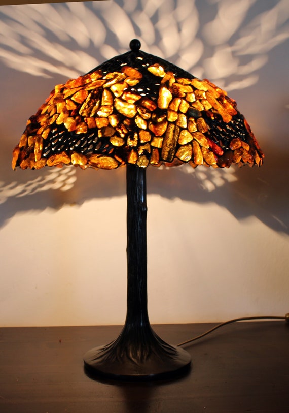 Lampe Tiffany avec ambre 40 cm 16 po, lampe de bureau Tiffany, lampe Tiffany,  lampe de bureau, lampe, ambre de la Baltique -  France