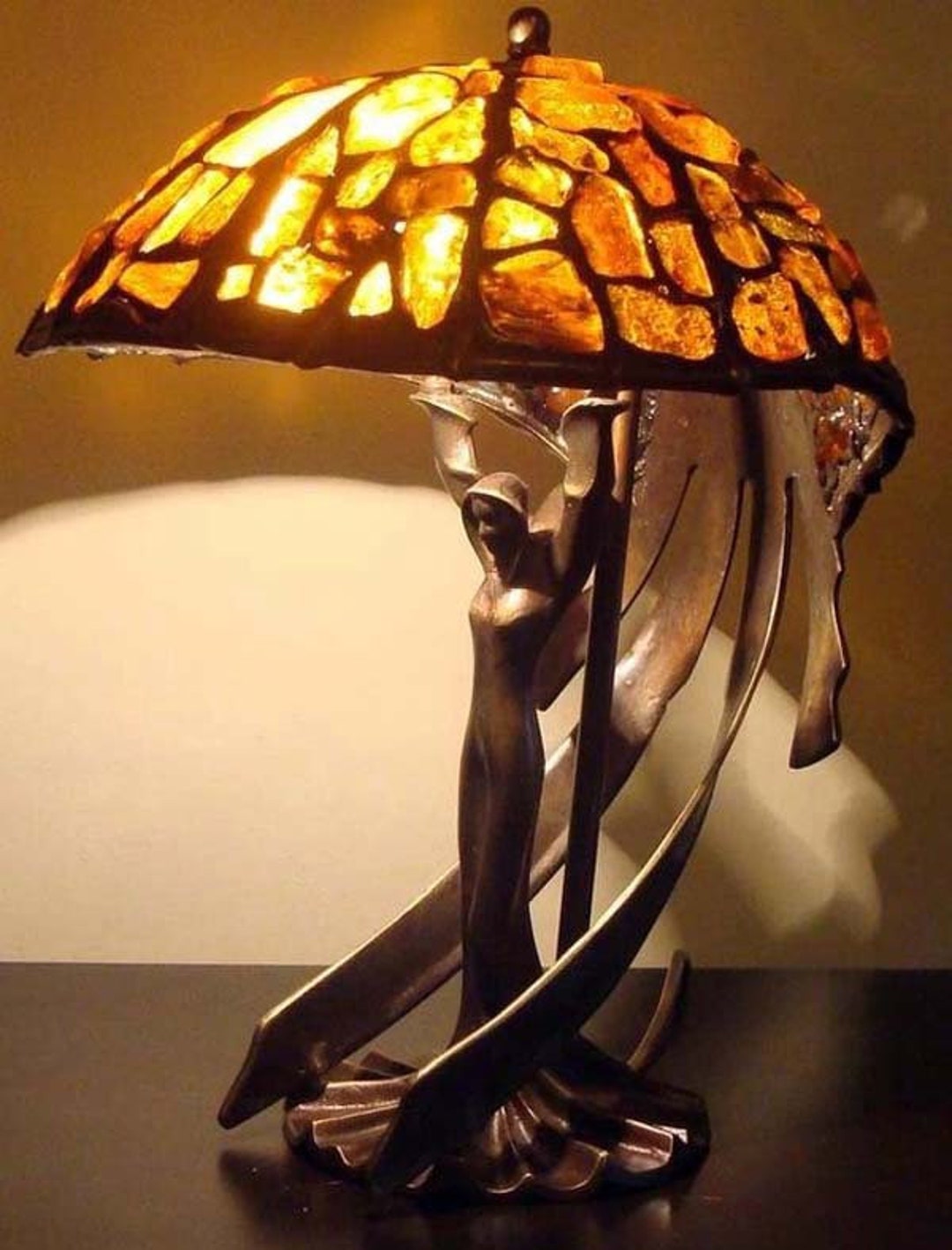 Tiffany Amber Flaing Lady Lamp, Baltic Amber, Desk Lamp, Tiffany Lamp ...