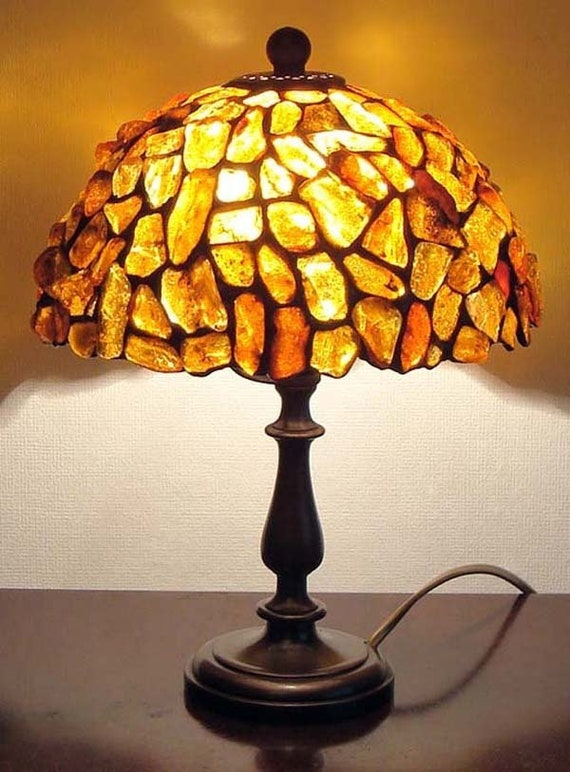Lampe Tiffany Amber 8 po/20 cm, lampe de bureau Tiffany, ambre baltique -   France