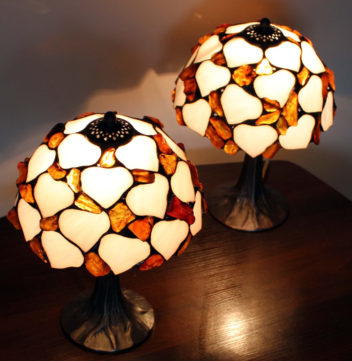 Tiffany Lamp Leaves With Baltic Amber 20 Cm 8 In - Etsy