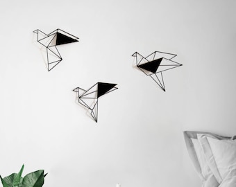 3er Set 3D Schwarz geometrische Vögel Metall WandKunst Dekor von Glyphen