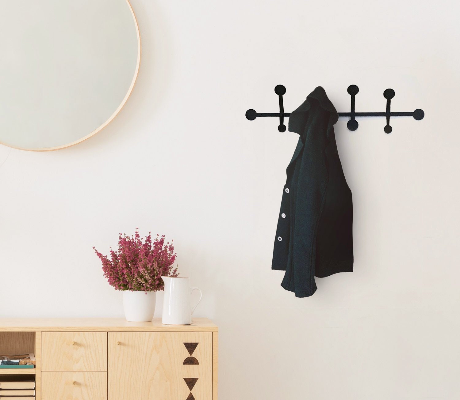 Cintre Mural Noir Moderne Dots Pour Manteaux et Sacs, Art en Métal de Style Scandinave Par Glyphes