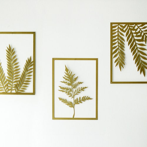 Set of 3 PLANTS Gold Metal Wall Art by Glyphs Etsy