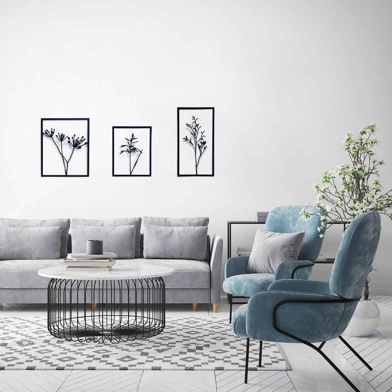 Wall Art Set of 3 Botanical Art Living Room Wall Art Plants Etsy