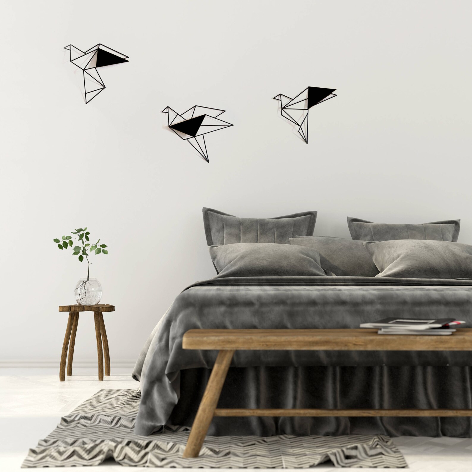 Set of 3 Wall Art Black Birds Metal Home Decor Minimalist Etsy