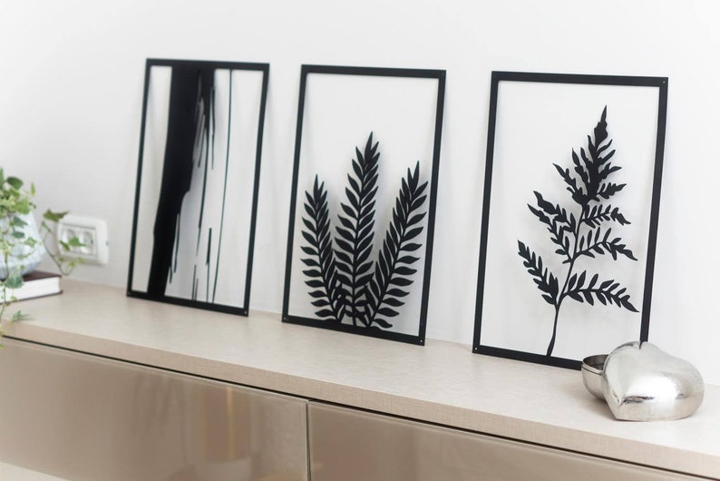 Set of 3 Metal Black Leaves/Plants Wall Art by Glyphs image 5