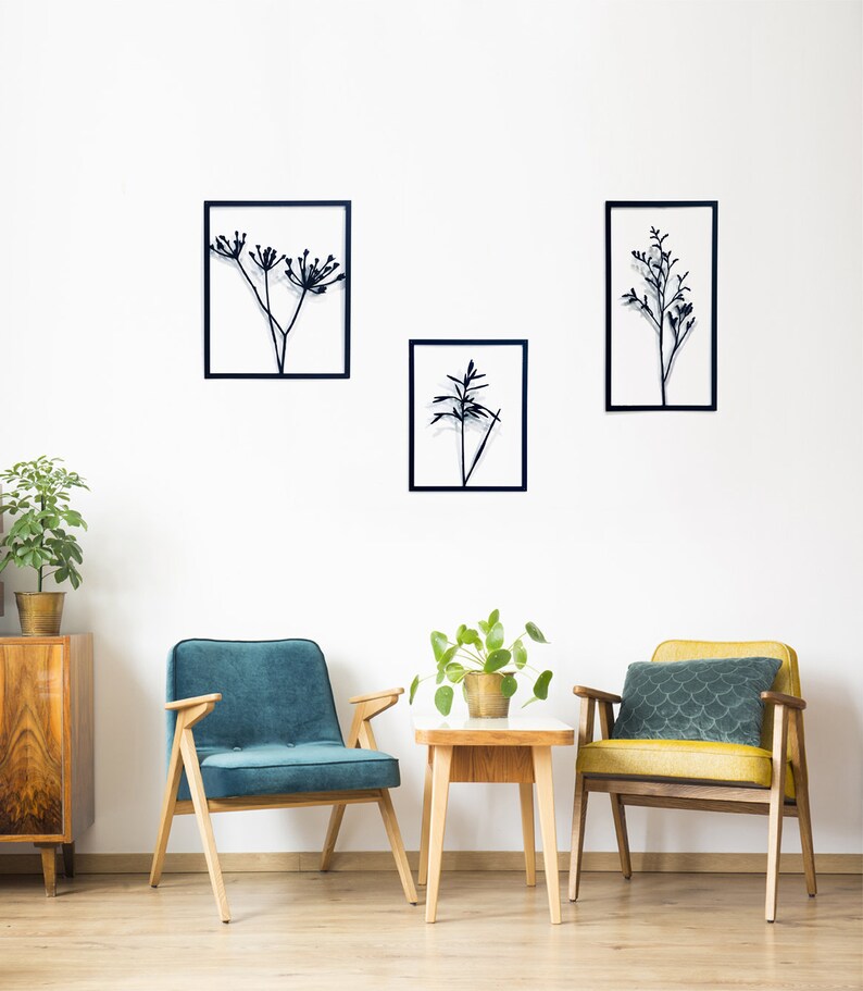 Wall Art Set of 3 Botanical Art Living Room Wall Art Plants Etsy