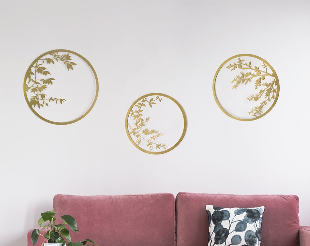 Set of 3 wall art Gold Wall Decor Metal Wall Art Interior Etsy