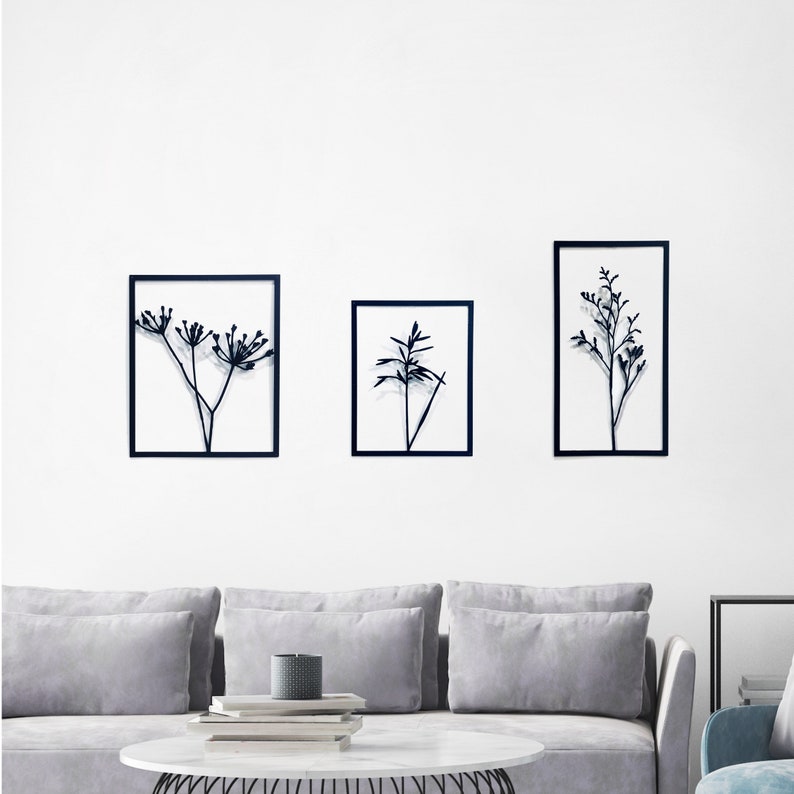 Wall Art Set of 3 Botanical Art Living Room Wall Art Plants Etsy