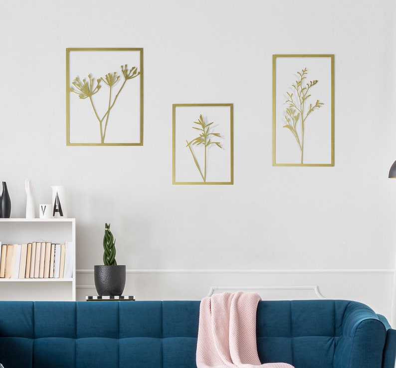 Wall Art Set of 3 Botanical Art Living Room Wall Art Plants Etsy
