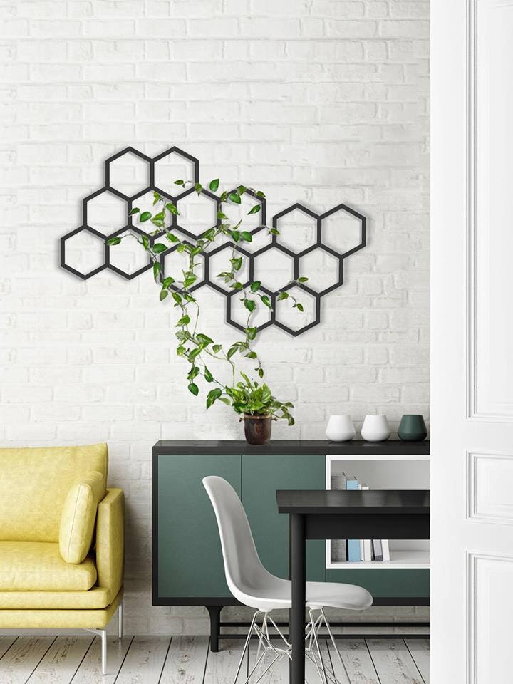 Modular Hexagonal Black Metal Wall Art Par Glyphs